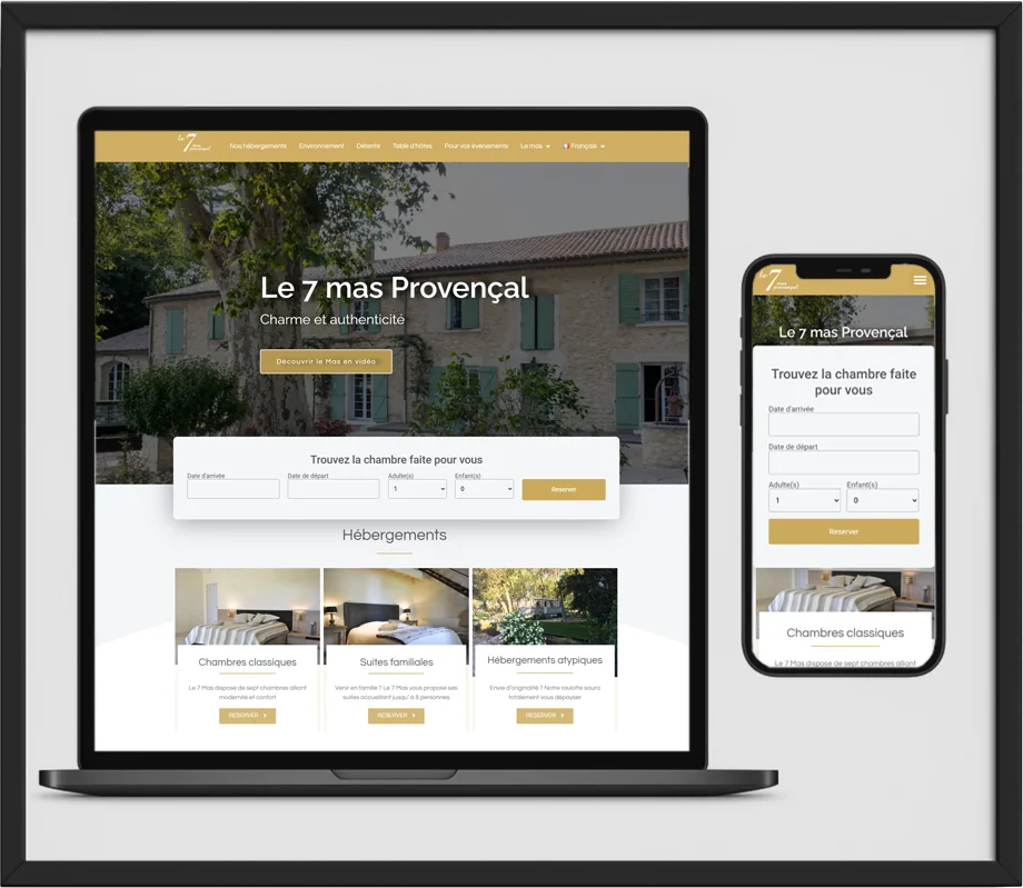 Création du site web du Mas Provence Le 7, développé sous WordPress avec Elementor